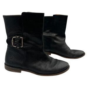 Frye Ankle Boots Booties Buckle Leather Moto Western Equestrian Black Size 8 B